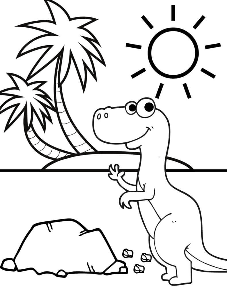 Dinosaur on the Beach coloring page