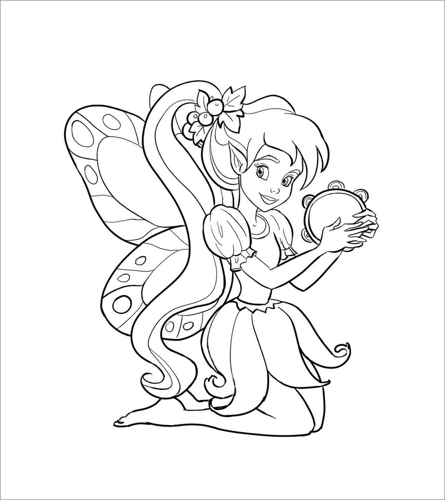 악기를 들고 있는 요정 coloring page