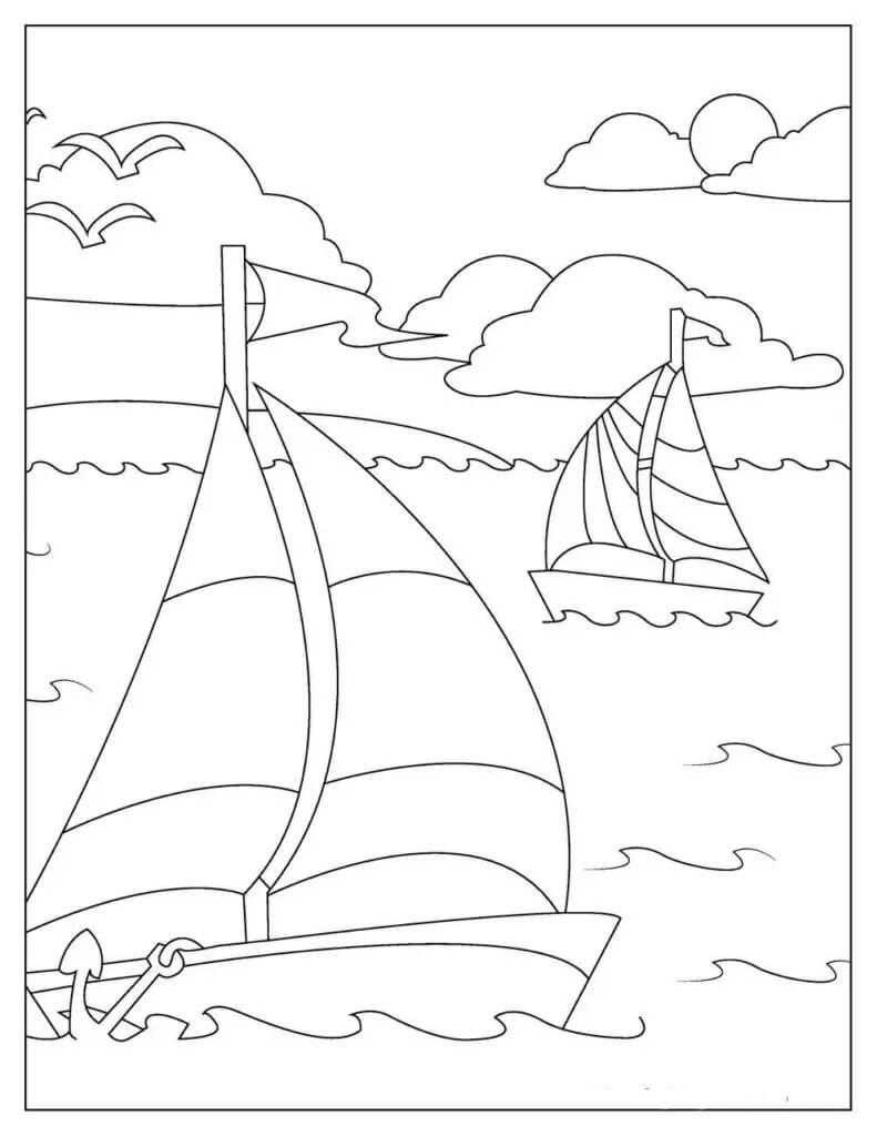 바다 위의 두 척의 배 coloring page