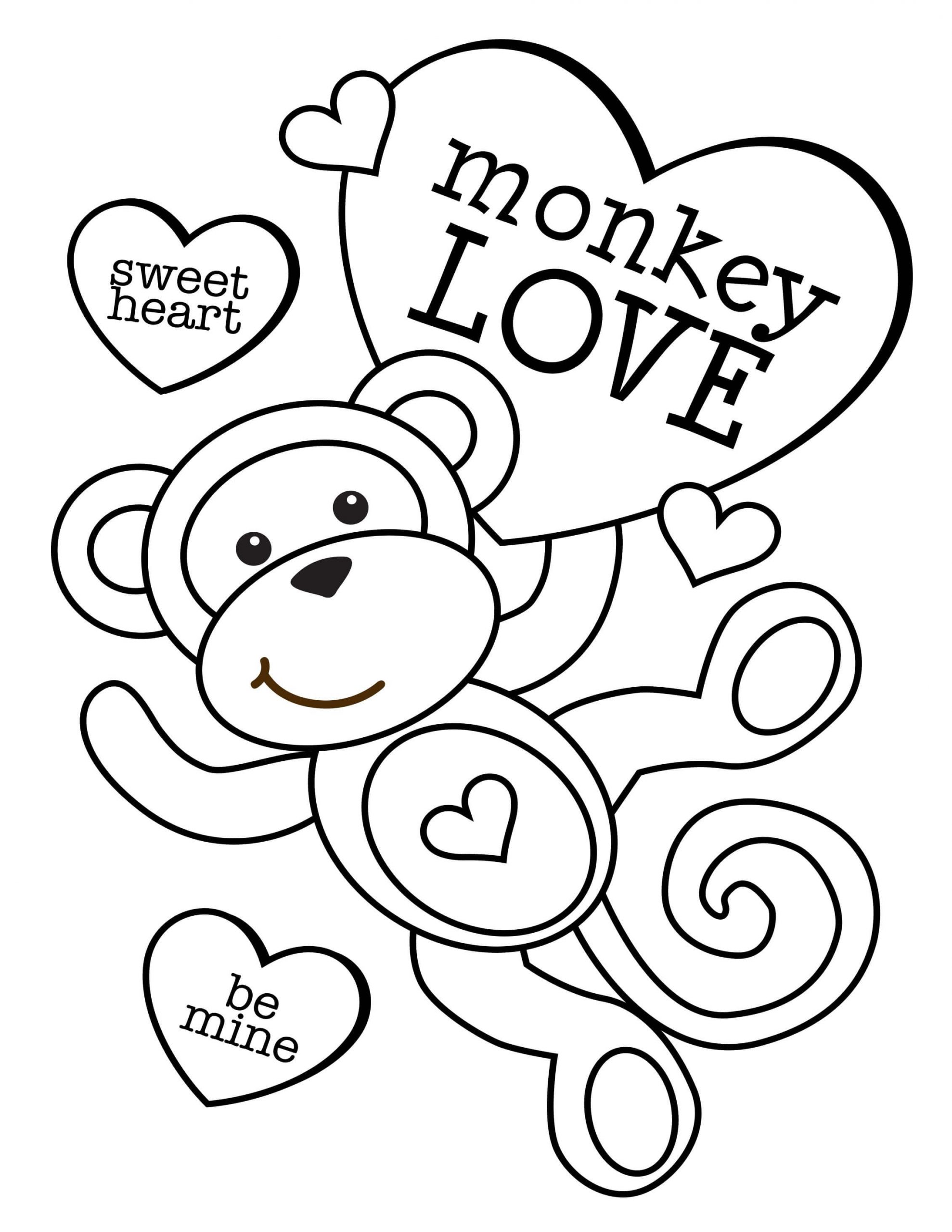 발렌타인 하트를 가진 원숭이 coloring page