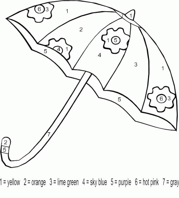 번호로 우산 색상 coloring page