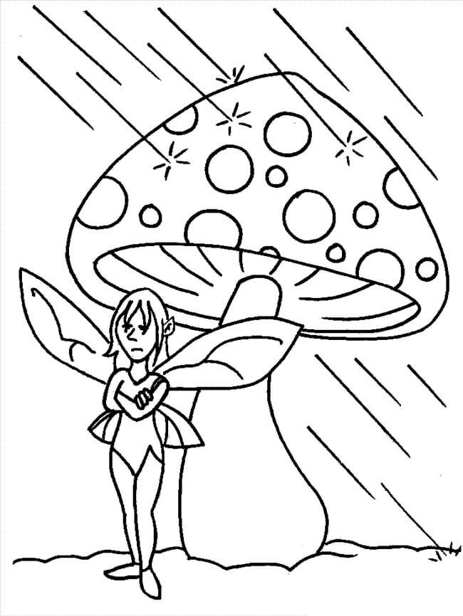 버섯을 가지고 있는 요정 coloring page