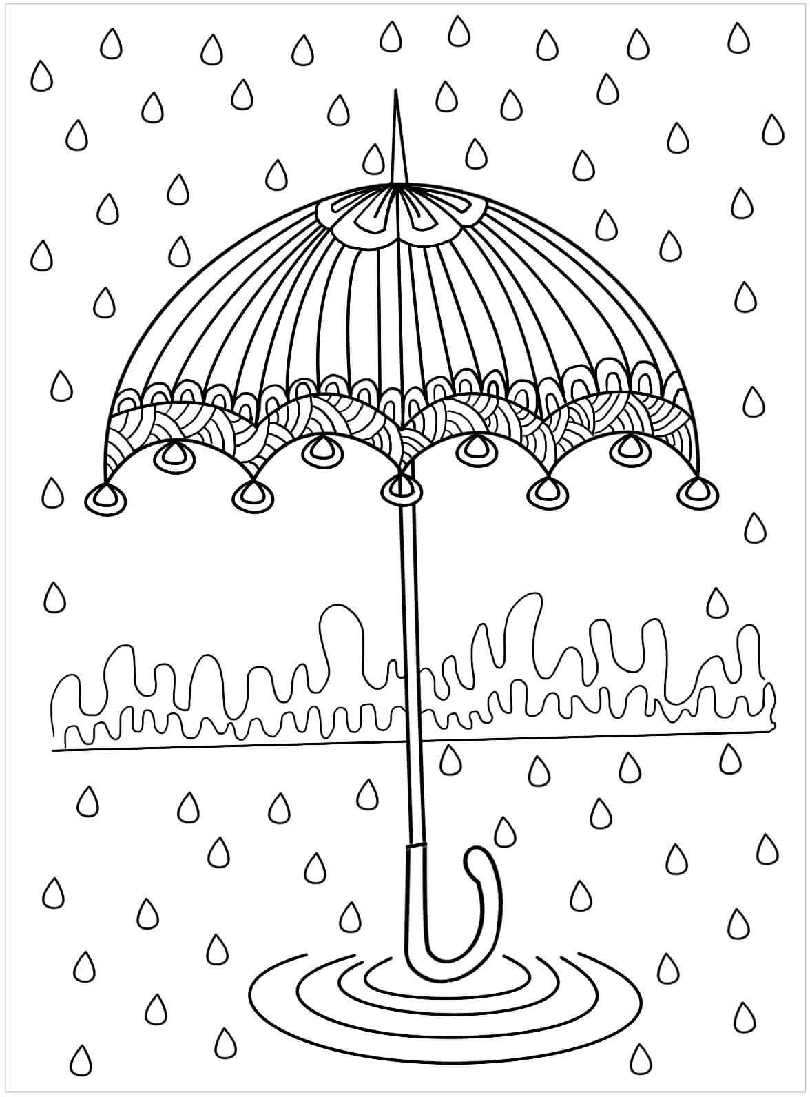 빗속의 아름다운 우산 coloring page