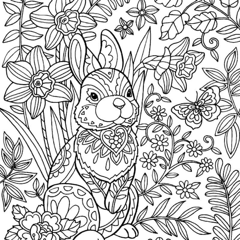 봄에 꽃을 든 토끼 coloring page