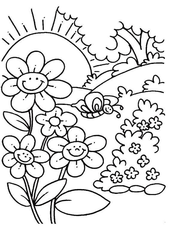 봄에는 꽃과 나비 coloring page