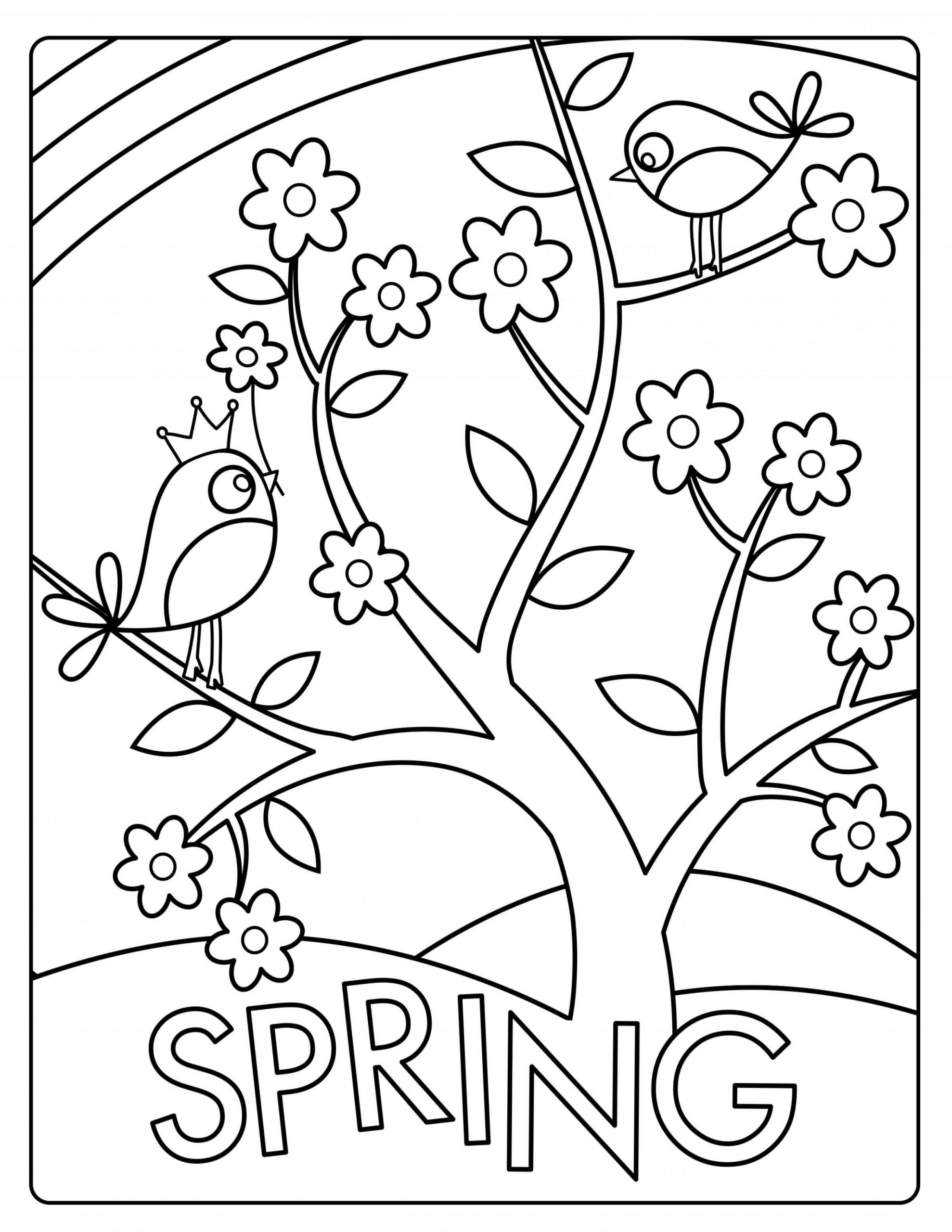 봄의 나무 위의 새 coloring page