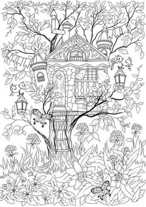 봄의 트리하우스 coloring page