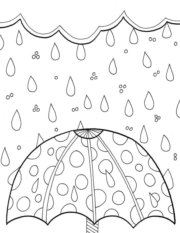 봄비 내리는 우산 coloring page