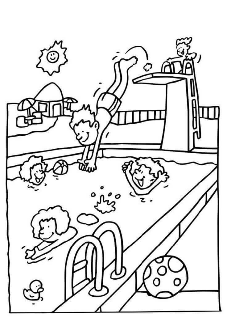 다섯 아이 수영 coloring page