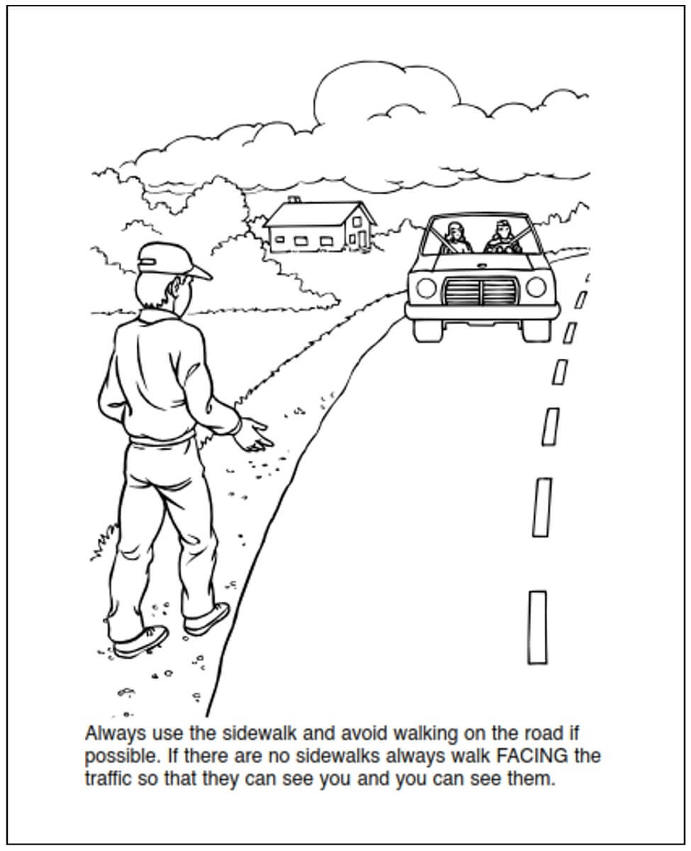 도로 및 거리 안전 분야의 사람과 자동차 coloring page