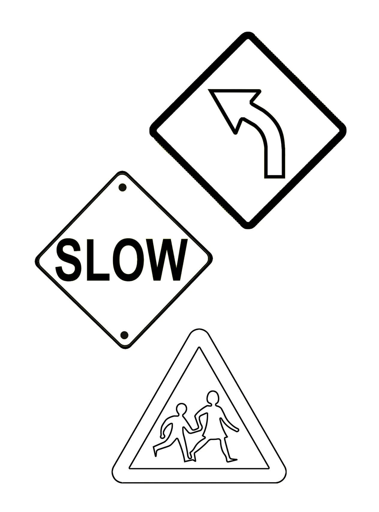 도로 및 거리 안전의 세 가지 거리 표지판 coloring page