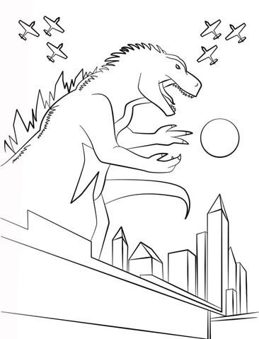 도시 전투기의 고질라 coloring page