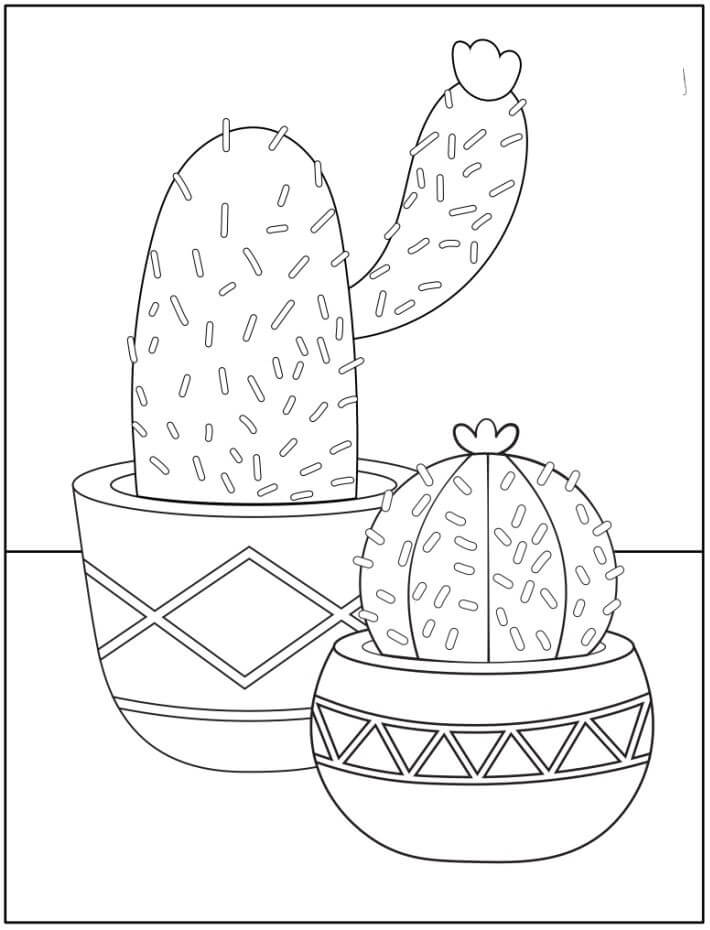 두 개의 화분에 심은 선인장 coloring page