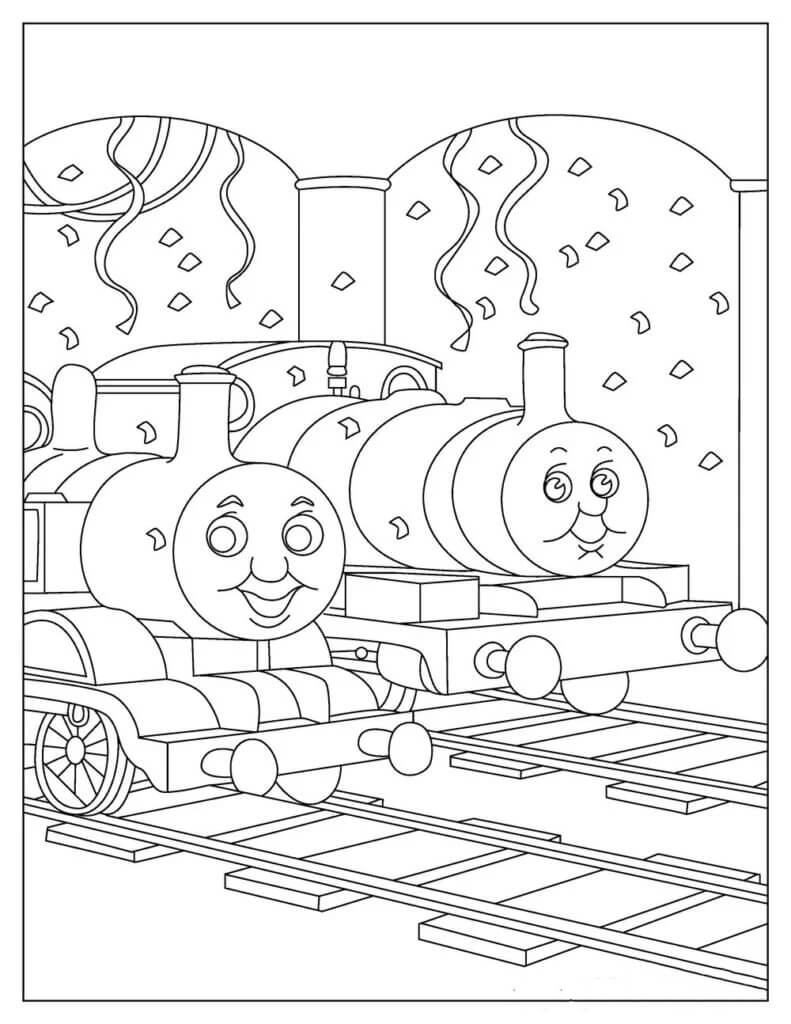 두 개의 만화 기차 coloring page