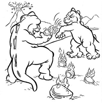 두 마리의 작고 재미있는 고질라 coloring page