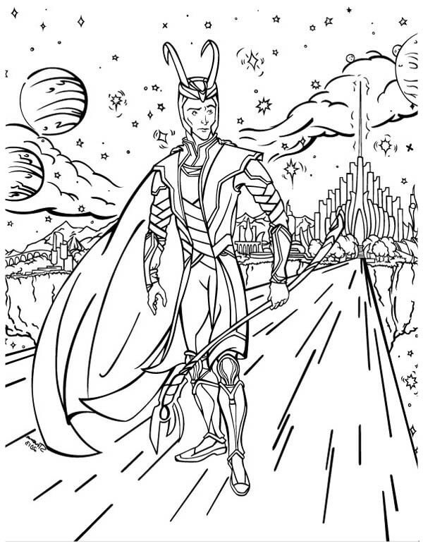 어벤져스에서 아스가르드를 벗어난 로키 coloring page