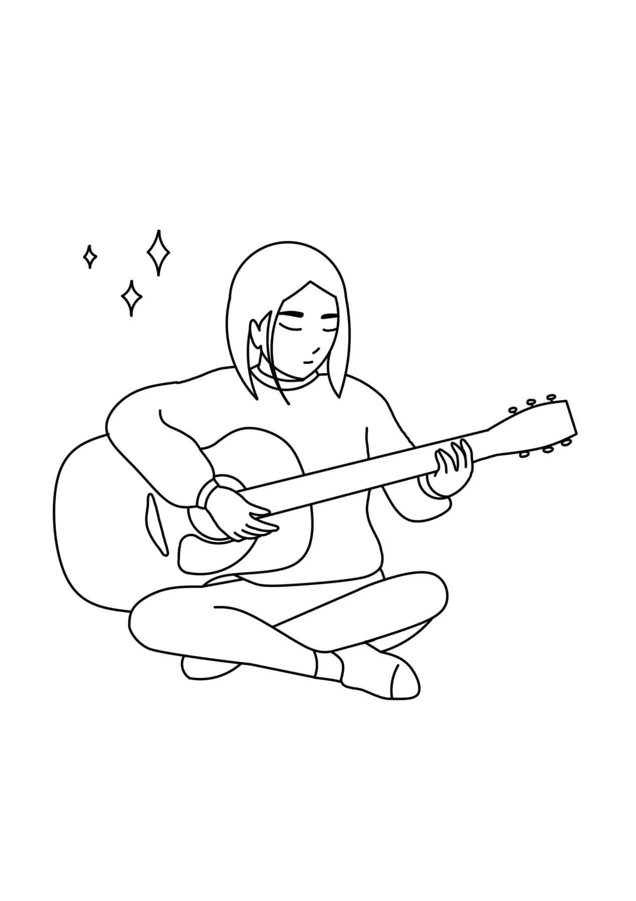 어쿠스틱 기타를 연주하는 애니메이션 소녀