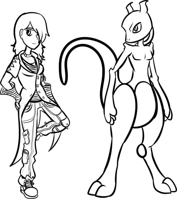 Fenn and Mewtwo coloring page