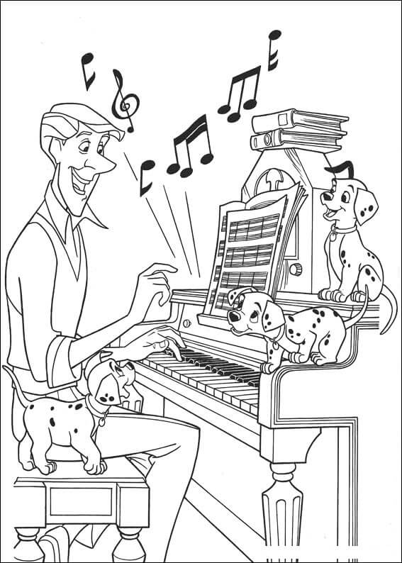 개와 함께 피아노를 연주하는 재미있는 남자