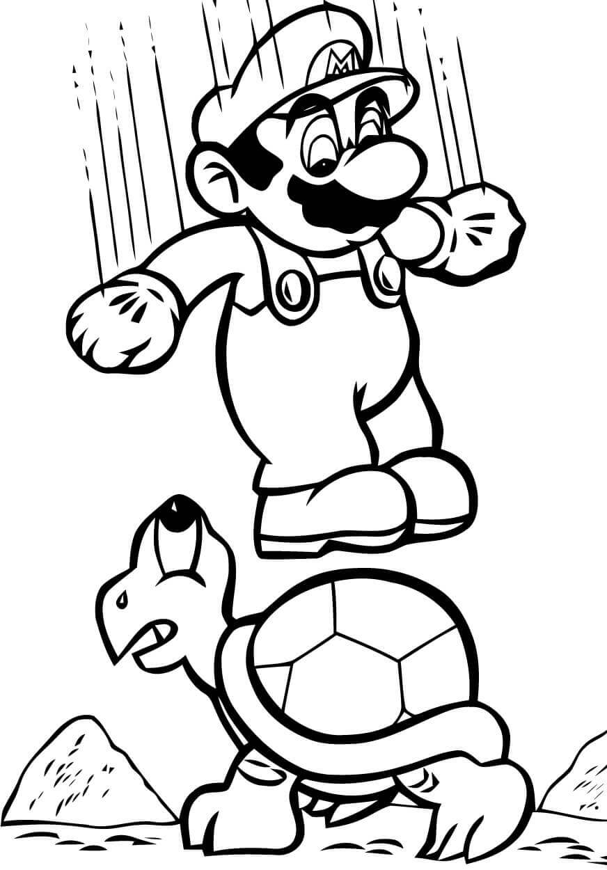 거북이와 점프하는 마리오 coloring page