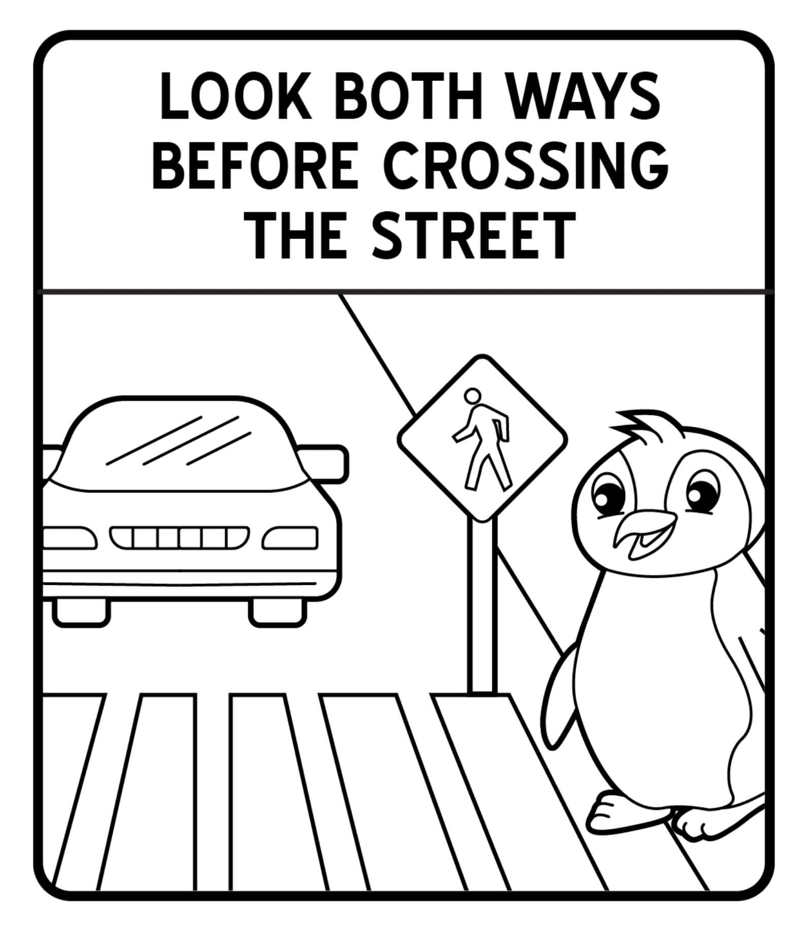 도로 및 거리 안전의 펭귄 coloring page