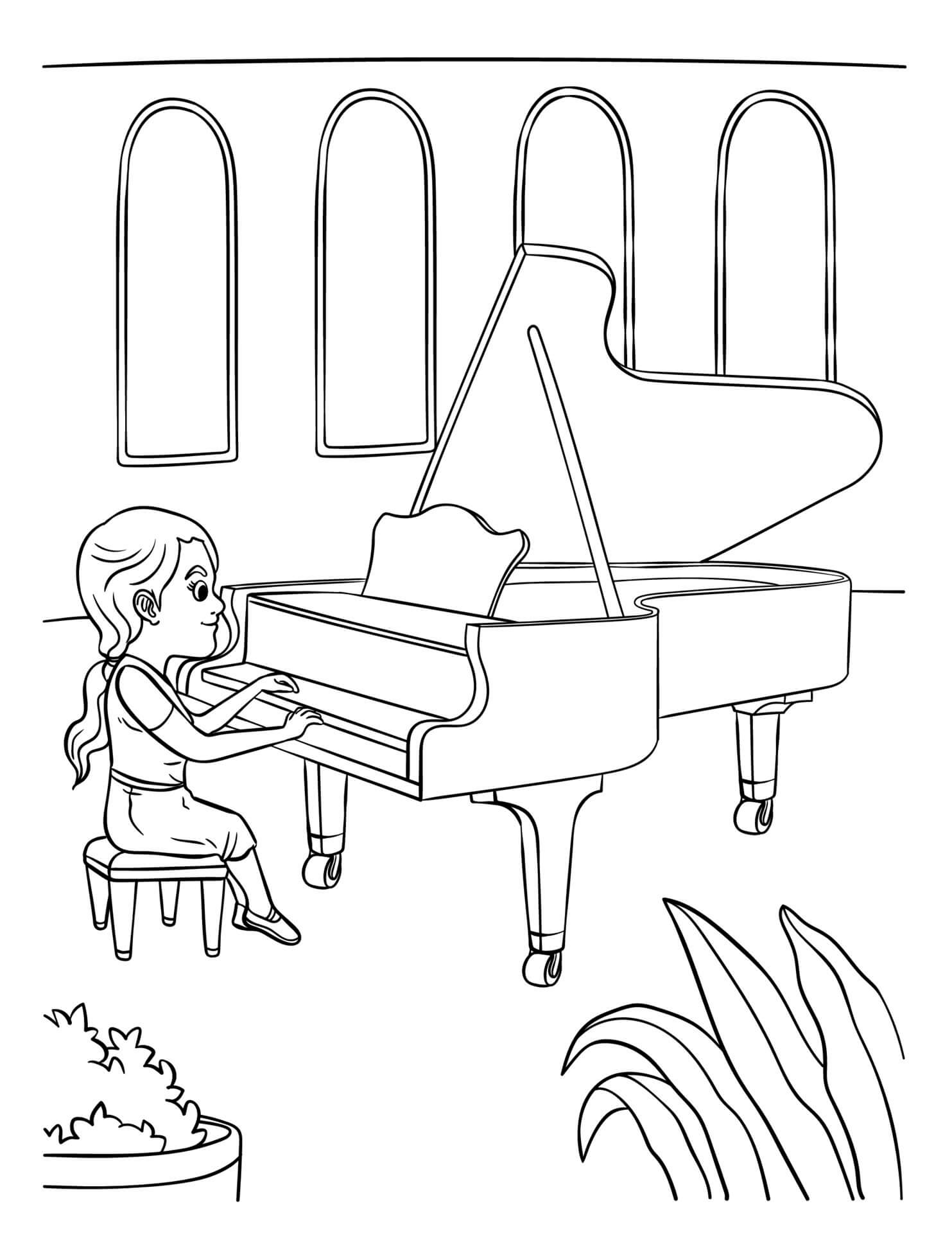 기본 소녀 피아노 연주 coloring page