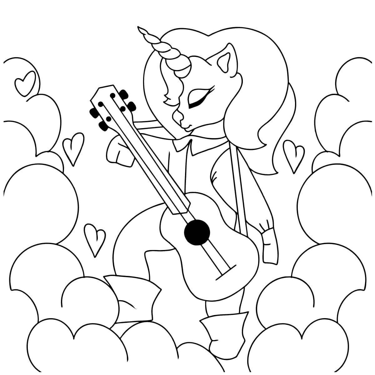 기타를 치는 유니콘 coloring page