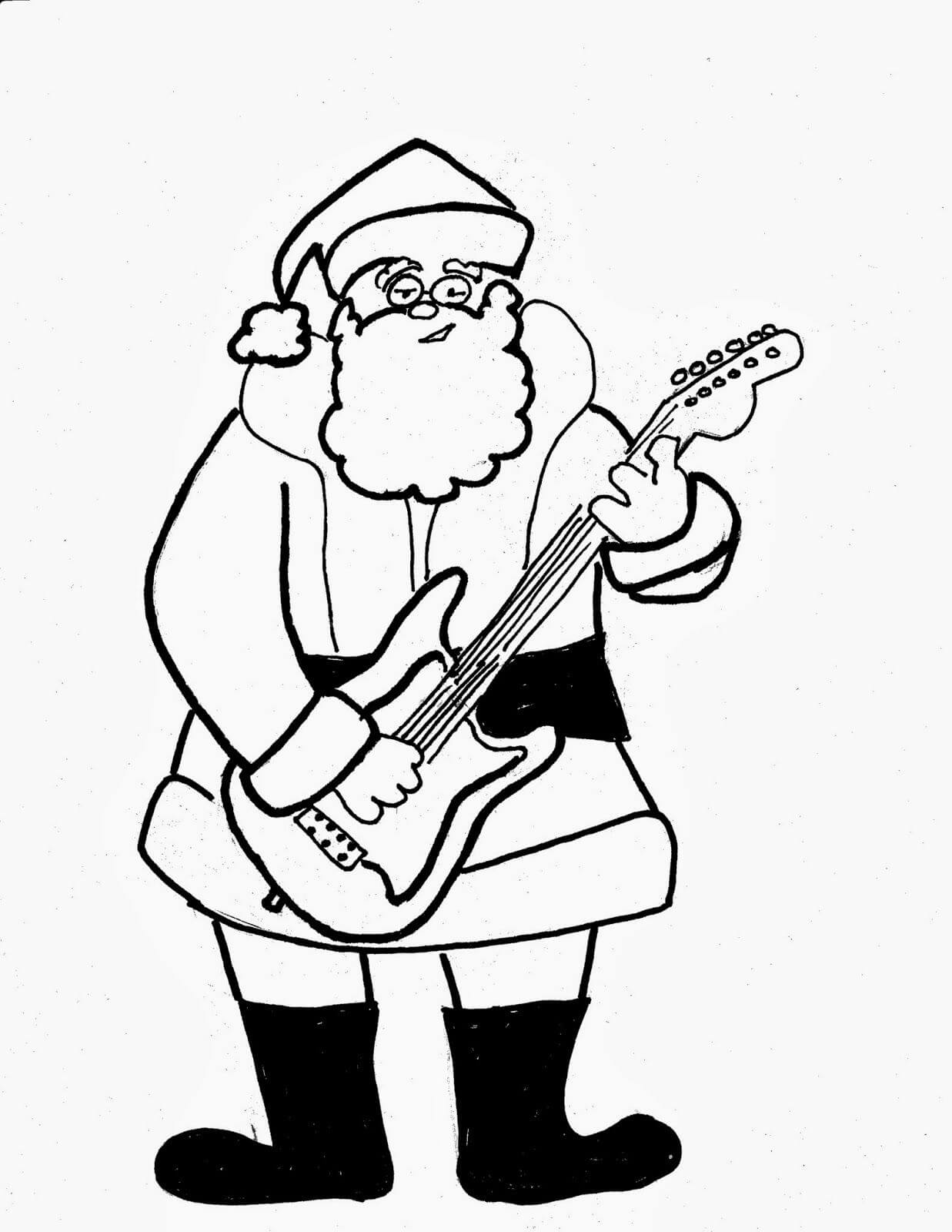기타를 들고 있는 재미있는 산타클로스