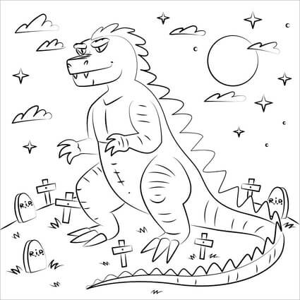 고질라는 묘지 밖에 있다 coloring page