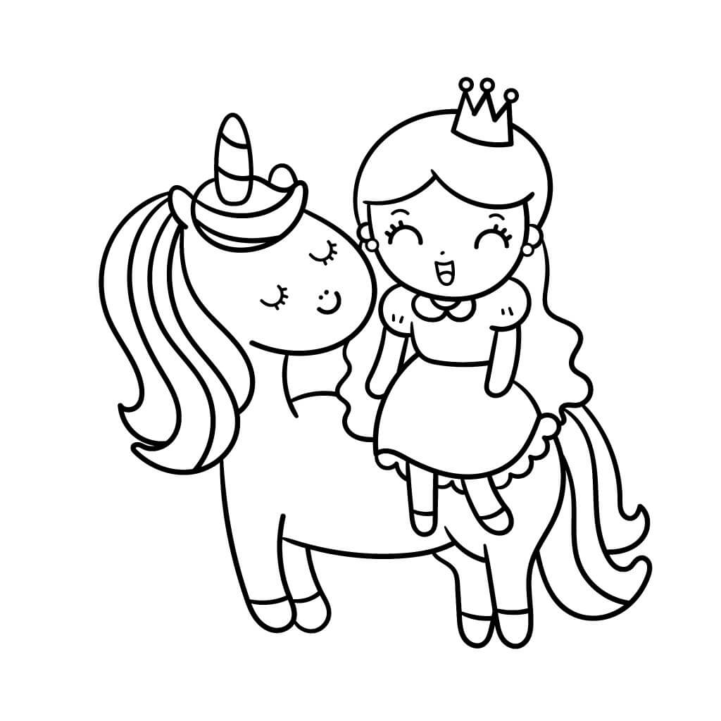 공주는 유니콘에 앉아 coloring page