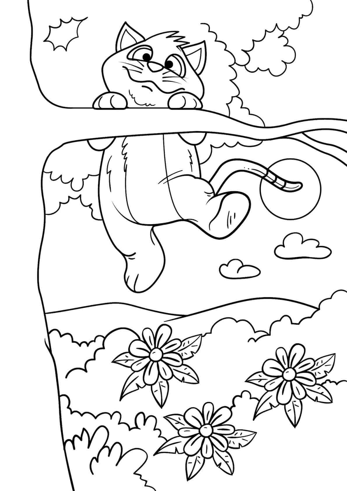 고양이 등반 나무 coloring page