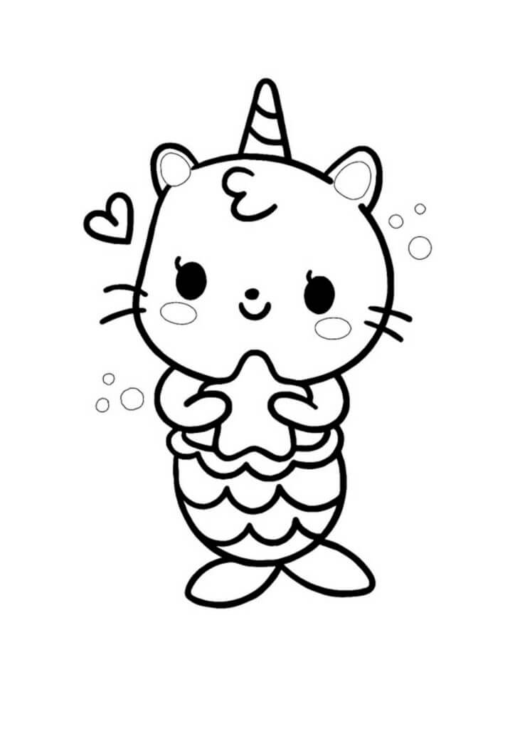 고양이 인어 유니콘 coloring page