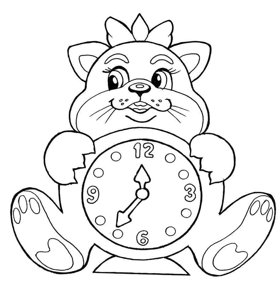 고양이 시계 coloring page