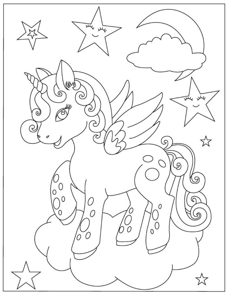 구름 위의 유니콘 coloring page