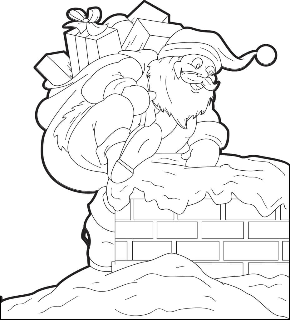 굴뚝을 오르는 산타클로스 coloring page