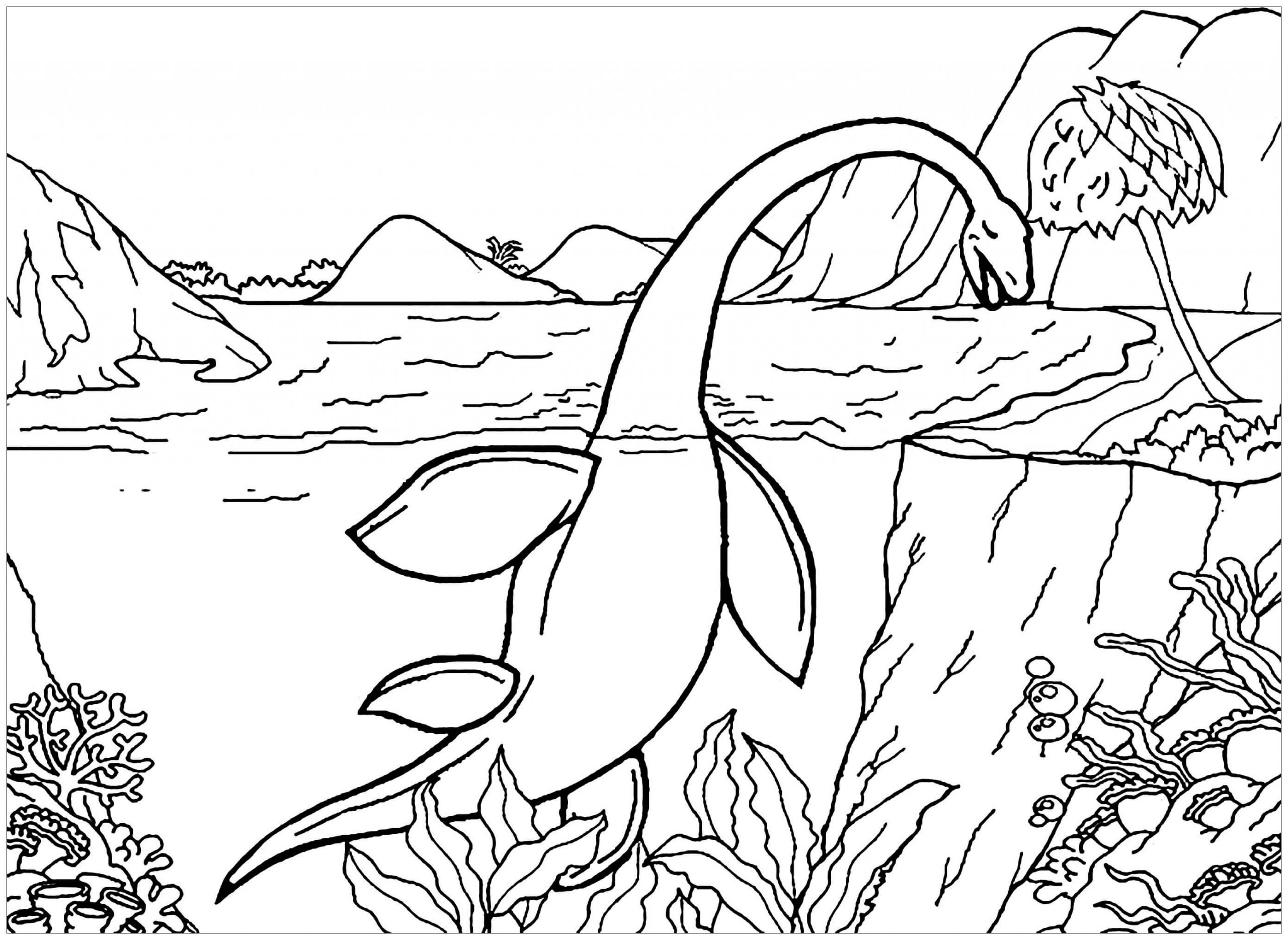 해변의 긴 목 공룡 coloring page