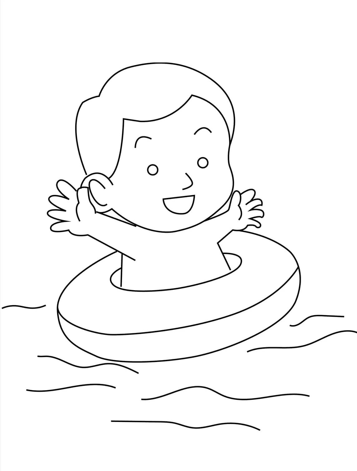 행복한 어린이 수영 coloring page