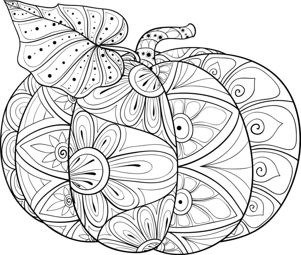 할로윈 만다라에 잎이 있는 호박 coloring page