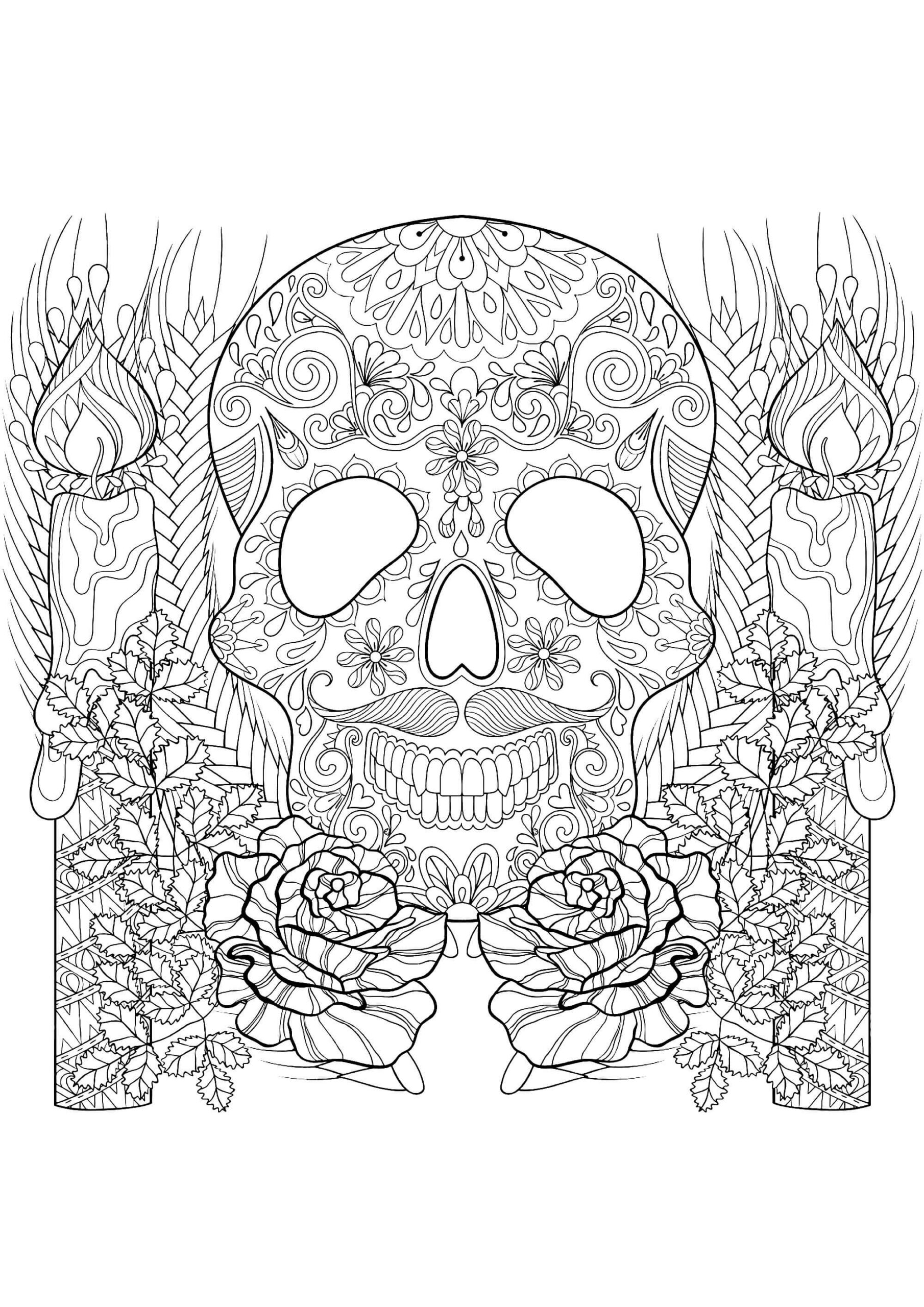 할로윈 만다라의 해골과 양초 coloring page