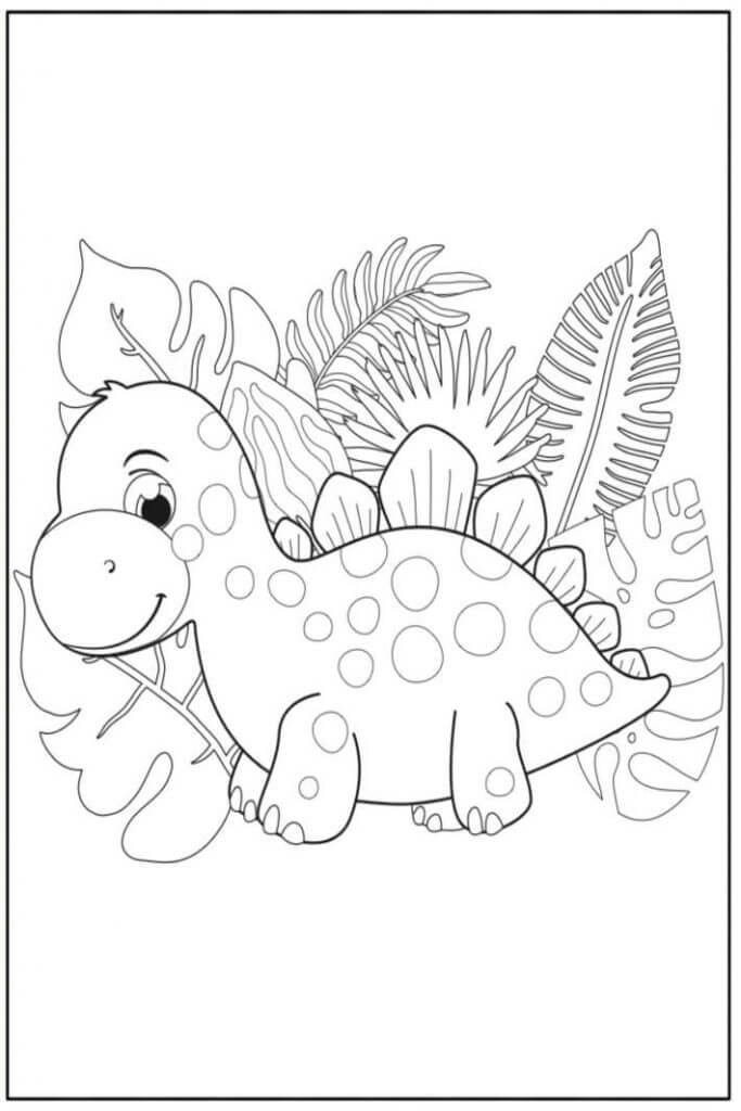 잎이 있는 귀여운 공룡 coloring page