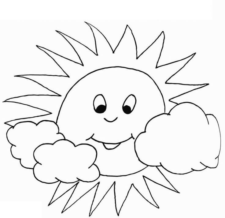 재미있는 태양과 두 개의 구름 coloring page