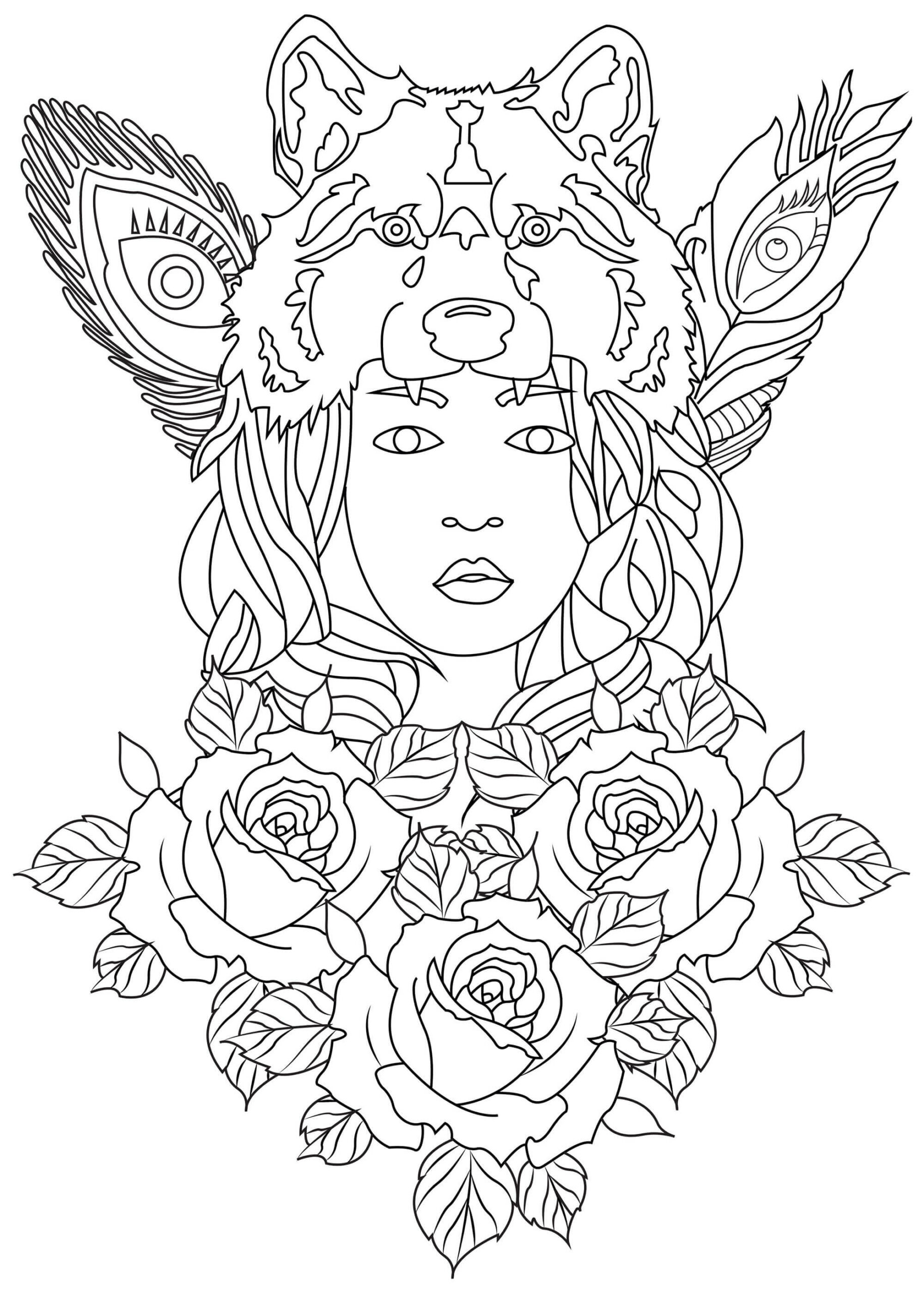 장미와 늑대 소녀 coloring page
