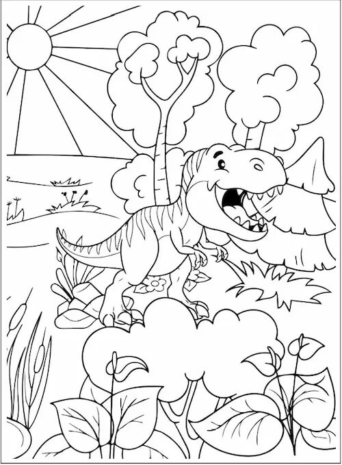 정글에서 재미있는 공룡 coloring page