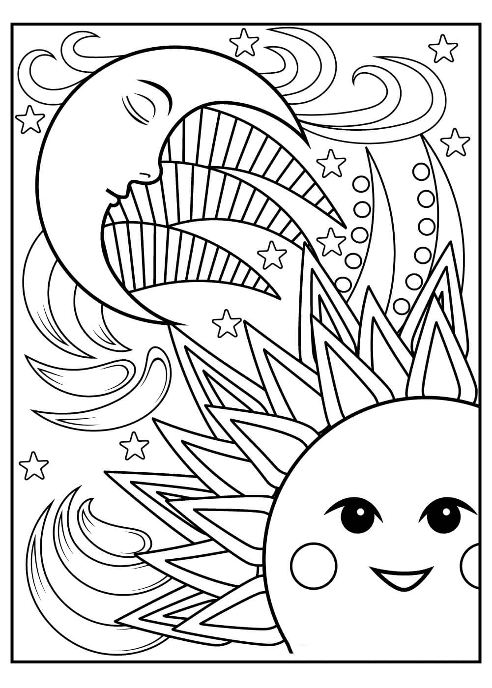 즐거운 태양과 달 coloring page