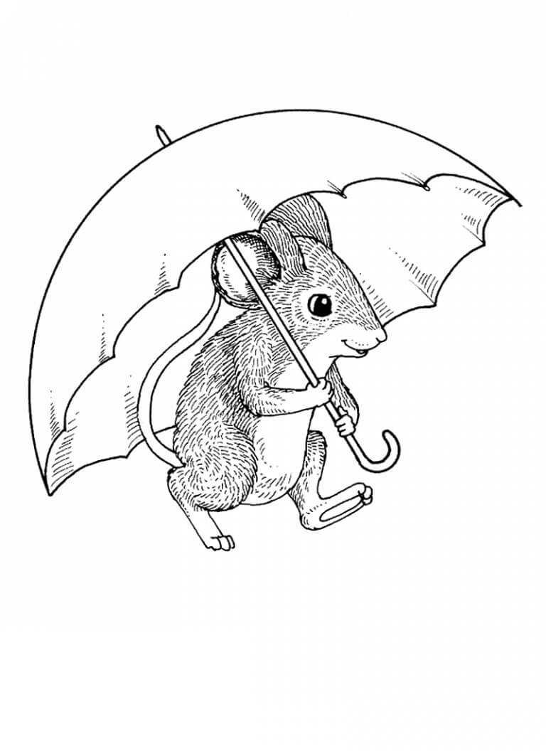 쥐가 우산을 들고 있다 coloring page