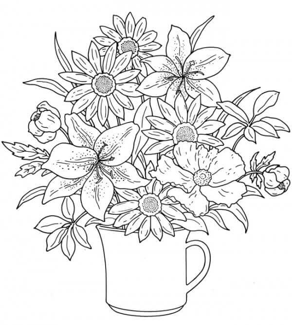 컵에 담긴 꽃 coloring page