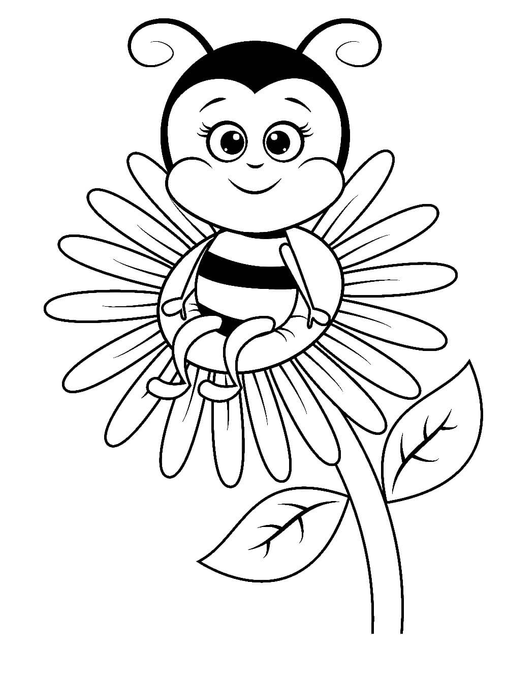 꽃에 만화 꿀벌 coloring page
