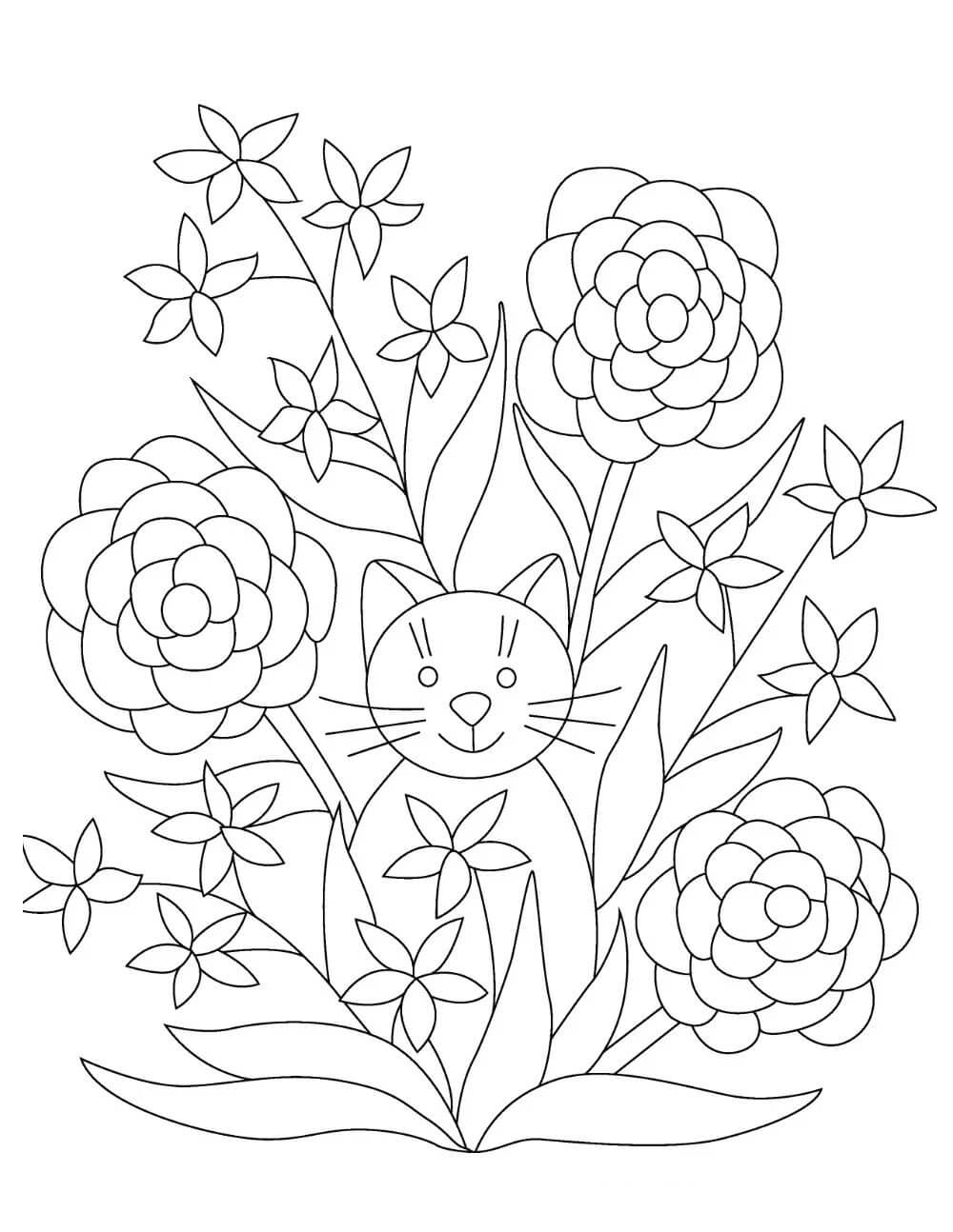 꽃을 든 고양이 coloring page