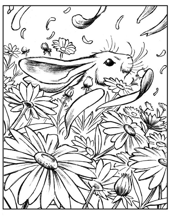꽃을 든 토끼 coloring page