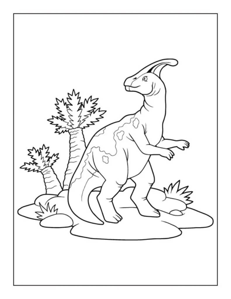 코코넛 나무가 있는 공룡 coloring page